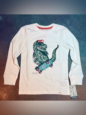 Tommy Bahama Dino Boy Skateboard Graphic Tee Top Oatmeal Long Sleeve Shirt 5T